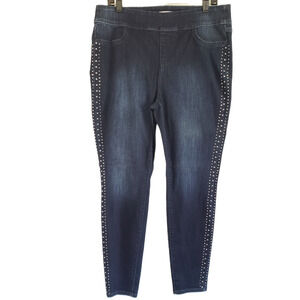 LANE BRYANT HIGH RISE PULL ON BLUE JEGGING RHINESTONE/CRYSTAL DETAIL SZ 14 NWOT